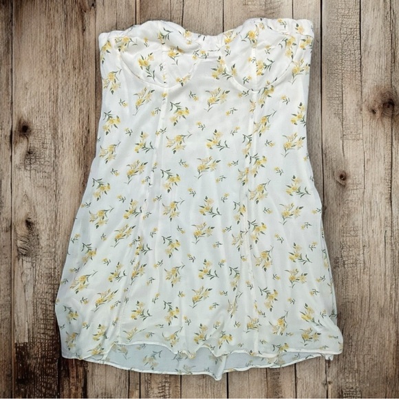 American Eagle Outfitters Dresses & Skirts - AEO White Yellow Pastel Cottage Floral Strapless Mini Dress Size XL